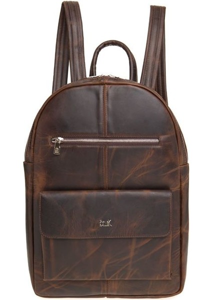 Kahve Crazy Horse Unisex Sırt Çantası Ön 7010