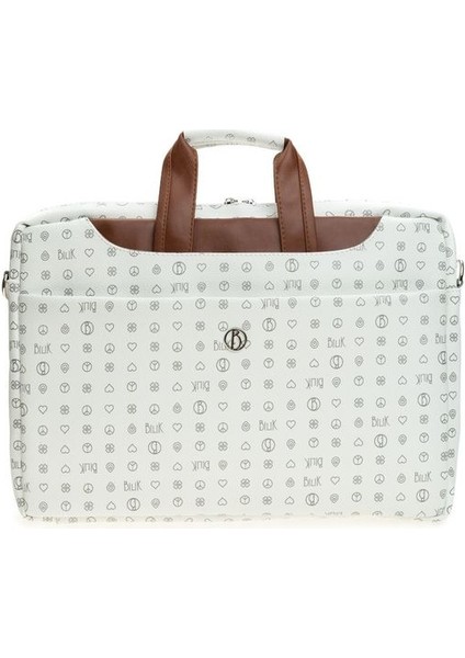 Monogram Beyaz/taba Unisex Laptop & Evrak Çantası Brıefcase-Mn