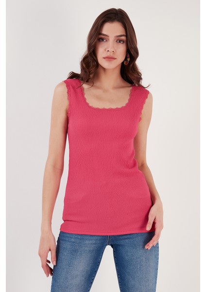 Slim Fit Kalın Askılı Dantelli Kare Yaka Bürümcük Atlet Bayan Atlet 5864979