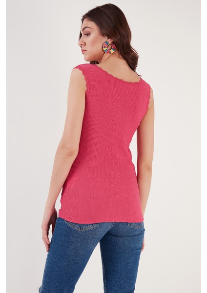 Slim Fit Kalın Askılı Dantelli Kare Yaka Bürümcük Atlet Bayan Atlet 5864979