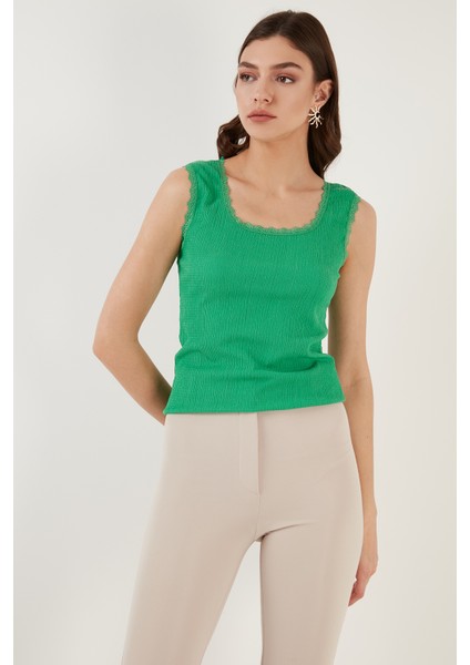 Slim Fit Kalın Askılı Dantelli Kare Yaka Bürümcük Atlet Bayan Atlet 5864979