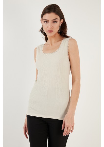 Slim Fit Kalın Askılı Dantelli Kare Yaka Bürümcük Atlet Bayan Atlet 5864979