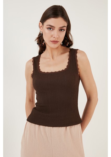 Slim Fit Kalın Askılı Dantelli Kare Yaka Bürümcük Atlet Bayan Atlet 5864979 fiyatları