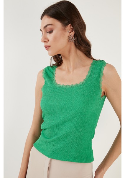 Slim Fit Kalın Askılı Dantelli Kare Yaka Bürümcük Atlet Bayan Atlet 5864979