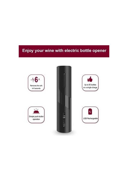 Elektrik Şarap Açıcı Yeniden Yüklenebilir Otomatik Korkscrew Şarap Bottleri Açıcı Foil Cutter & USB Charging Cable, Home Us Suit. (Yurt Dışından) fiyatları