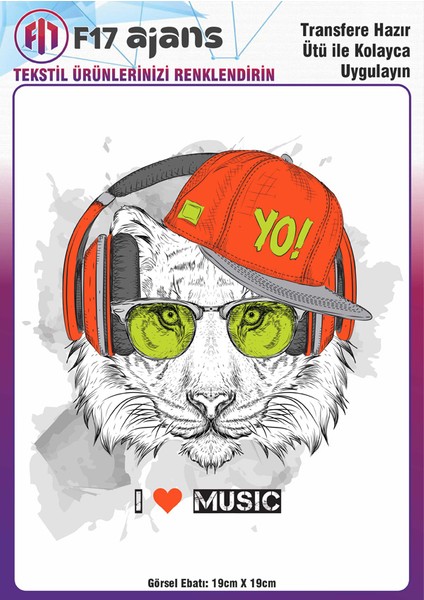 Ütü ile Yapışan Tekstil Baskı Görseli I Love Music