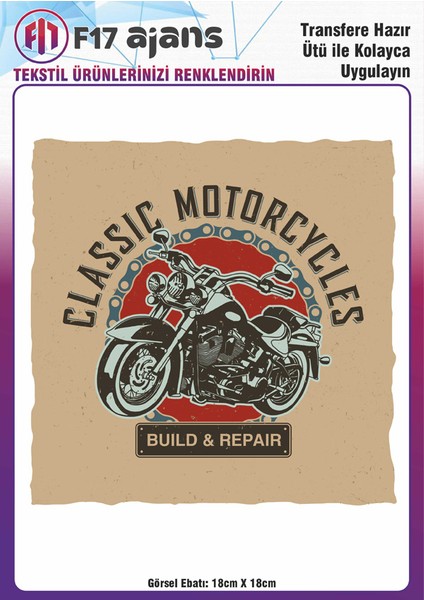 Ütü ile Yapışan Tekstil Baskı Görseli Classic Motorcycles