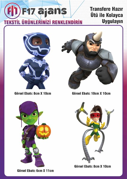 Ütü ile Yapışan Tekstil Baskı Görseli Spidey ve Arkadaşları 4'lü Set