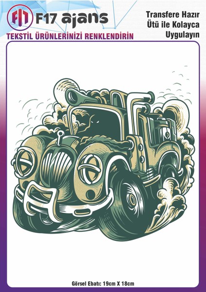 Ütü ile Yapışan Tekstil Baskı Görseli Araba
