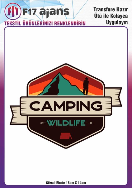 Ütü ile Yapışan Tekstil Baskı Görseli Camping Wildlife