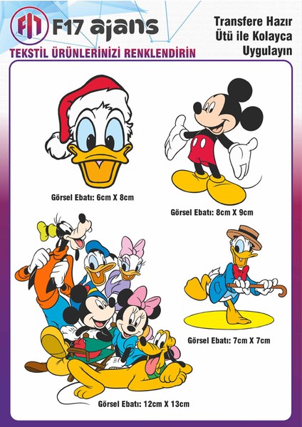Ütü Ile Yapışan Tekstil Baskı Görseli Mickey Mouse 4'lü Set