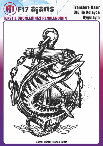 Ütü ile Yapışan Tekstil Baskı Görseli Çapa Balık