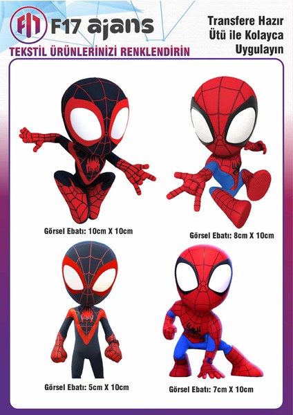 Ütü ile Yapışan Tekstil Baskı Görseli Spidey ve Arkadaşları 4'lü Set