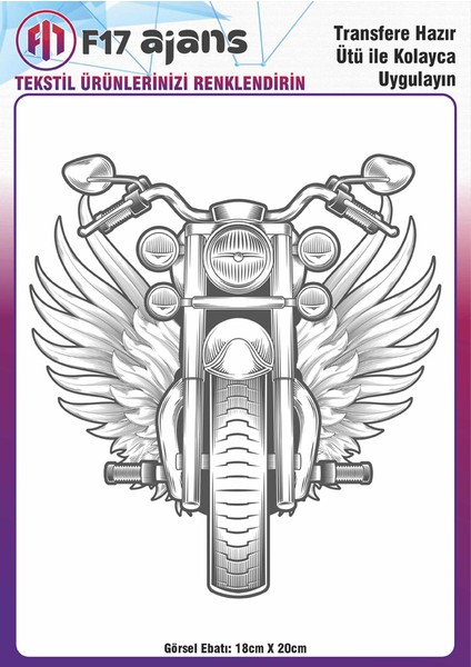 Ütü ile Yapışan Tekstil Baskı Görseli Motorsiklet