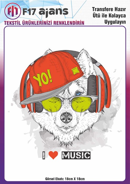 Ütü ile Yapışan Tekstil Baskı Görseli I Love Music