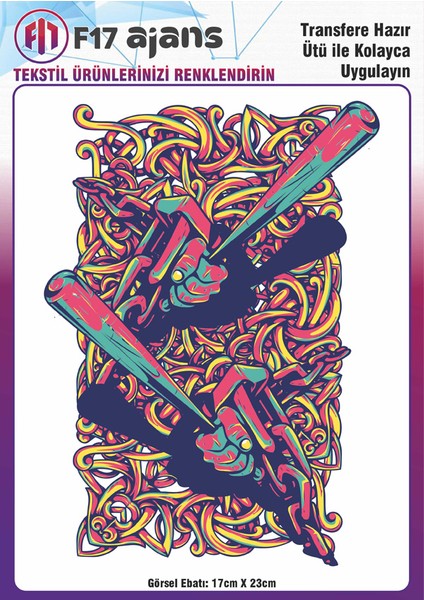 Ütü ile Yapışan Tekstil Baskı Görseli Beyzbol Sopası