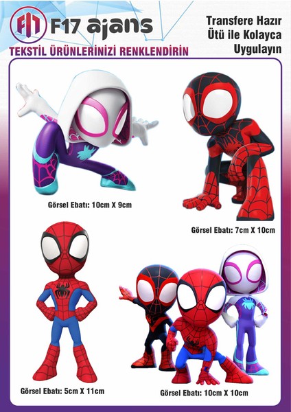 Ütü ile Yapışan Tekstil Baskı Görseli Spidey ve Arkadaşları 4'lü Set