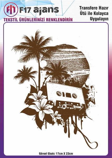 Ütü ile Yapışan Tekstil Baskı Görseli Retro Palmiye Kaset