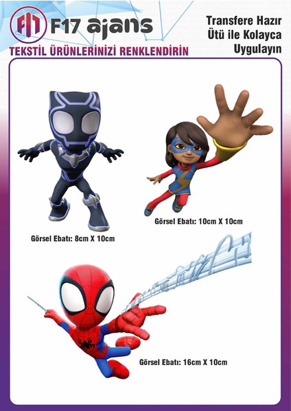 Ütü ile Yapışan Tekstil Baskı Görseli Spidey ve Arkadaşları 3'lü Set