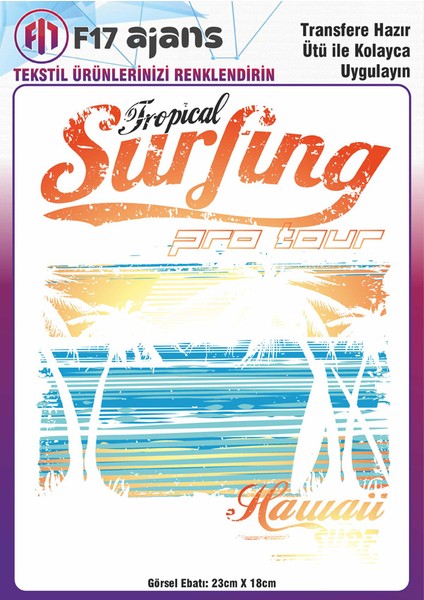 Ütü ile Yapışan Tekstil Baskı Görseli Tropical Surfing