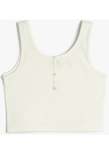 Crop Üst Kolsuz Kalın Askılı U Yaka Düğme Detaylı