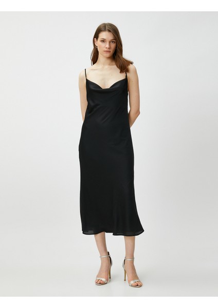 Saten Midi Abiye Elbise Degaje Yaka fiyatları