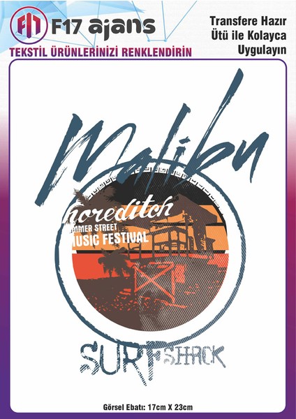 Ütü ile Yapışan Tekstil Baskı Görseli Malibu Surf