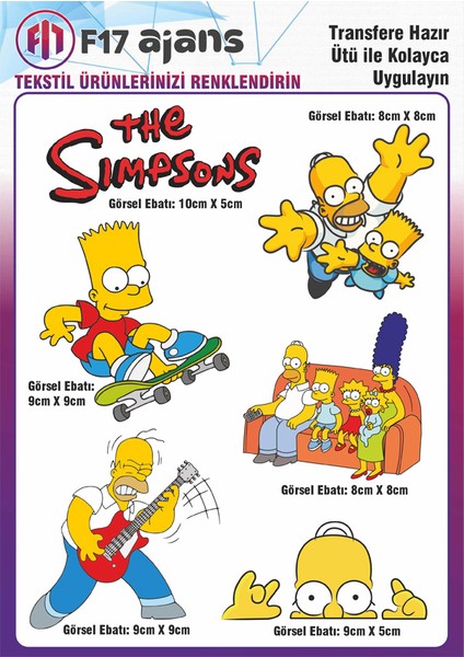 Ütü ile Yapışan Tekstil Baskı Görseli Simpsonlar 6'lı Set