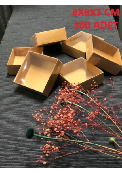 Modern Box 500 Adet 8X8X3 cm Asetat Kapaklı Kraft Kutu Düğün Nişan Kına Hediyelik Kutu