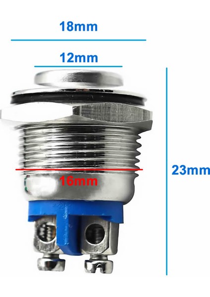 16MM Metal Panel Montaj Yüksek Kafa Push Buton No Dc 6A 12V Ac 3A 250V IP67 Su Geçirmez Düğme
