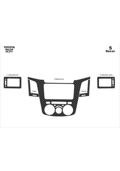 Meriç® Toyota Hilux Pick-Up Ön Torpido Kaplama Maun 5 Parça 2006-2011