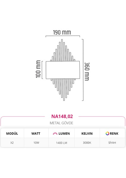 Çift Yönlü Led'li Iç Mekan Aplik Siyah 10W 3000K Gün Işığı NA148