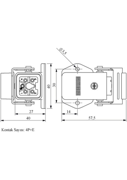 EBM05PE46 5 Kontaklı Eğik Priz Alt.gir.metal Açmalı