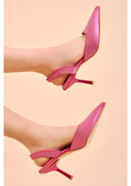 Kadın Fuşya Gecce Serisi Taş Işlemeli Sivri Burunlu Topuklu Ayakkabı fiyatları