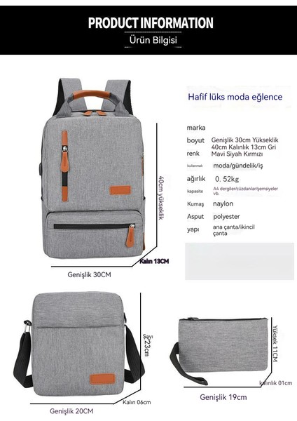 Üç Parçalı Dış Mekan Iş USB Sırt Çantası (Yurt Dışından) fiyatları