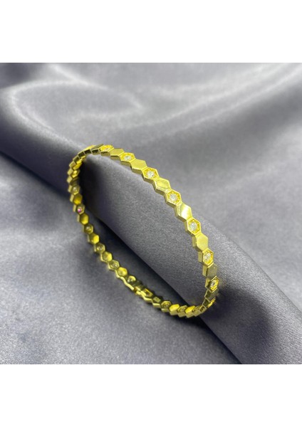 Honeycomb Gold Kaplama Gümüş Kelepçe