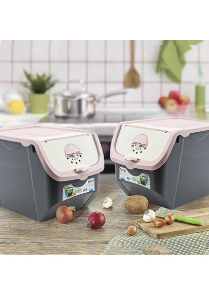 Coral 12 Litre 2'li Soğan Patates Saklama Kutusu Gri-Pembe