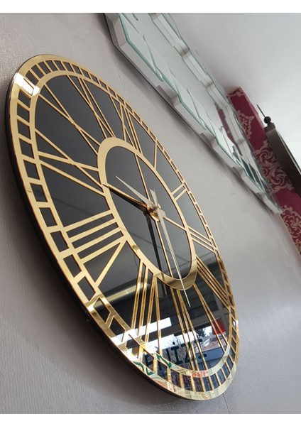 Golden Black Model Altın Siyah Renk 50 Cm Dekoratif Aynalı Duvar Saati