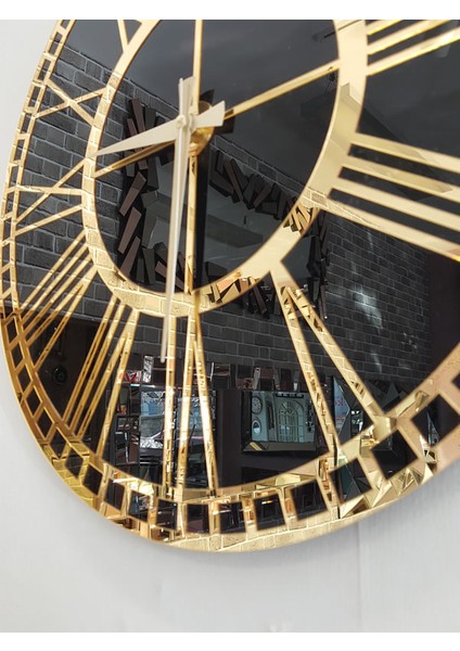 Golden Black Model Altın Siyah Renk 50 Cm Dekoratif Aynalı Duvar Saati