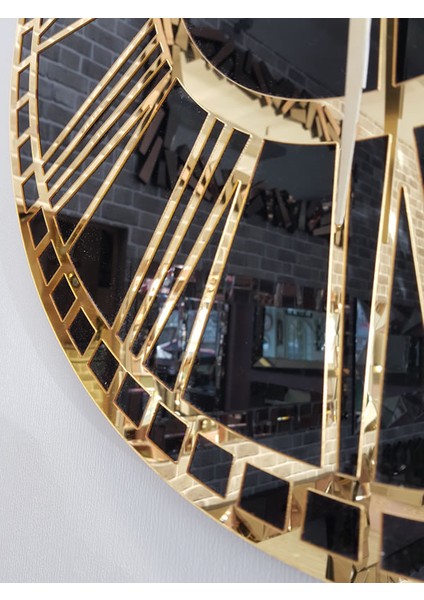 Golden Black Model Altın Siyah Renk 50 Cm Dekoratif Aynalı Duvar Saati