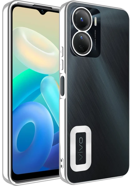 Case 4U Vivo Y16 Kılıf Kamera Lens Korumalı Şeffaf Renkli Logo Gösteren Parlak Yumuşak Kapak Omega Gümüş