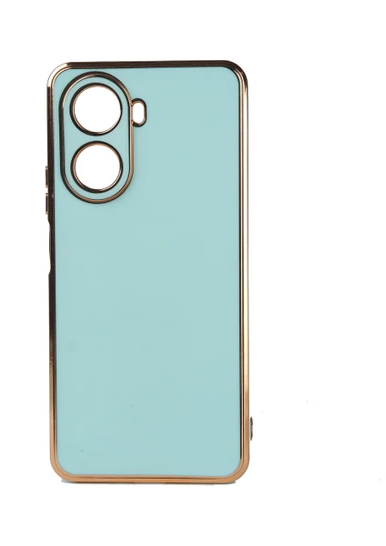 Case 4U Huawei Nova 10 SE Kılıf Kamera Korumalı Parlak Gold Kenarlı Yumuşak Silikon Kapak Bark Açık Mavi