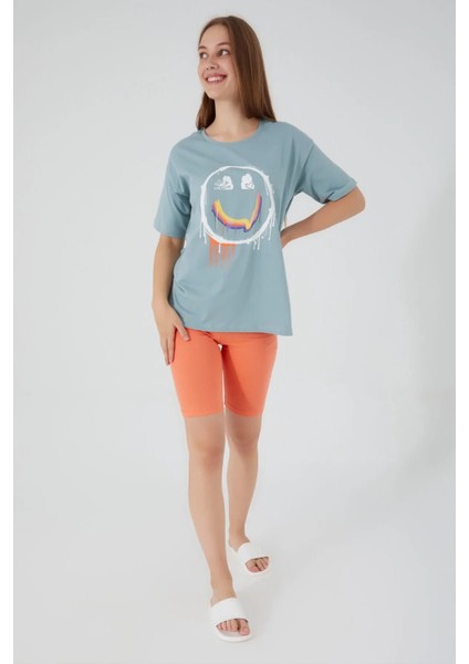 Happy Smile Yeşil Kadın Bermuda Takım