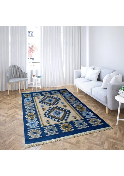 Çift Taraflı Kilim Yolluk - Eşme Desen - Mavi