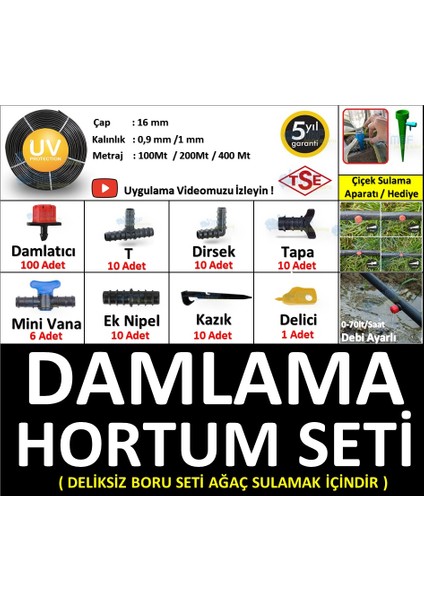 400 Mt. Damla Sulama Borusu Deliksiz Damlama Sulama Hortumu Hazır Aparatlı Seti Sistemi
