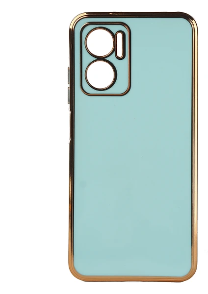 Case 4U Xiaomi Redmi Note 11E Kılıf Kamera Korumalı Parlak Gold Kenarlı Yumuşak Silikon Kapak Bark Açık Mavi