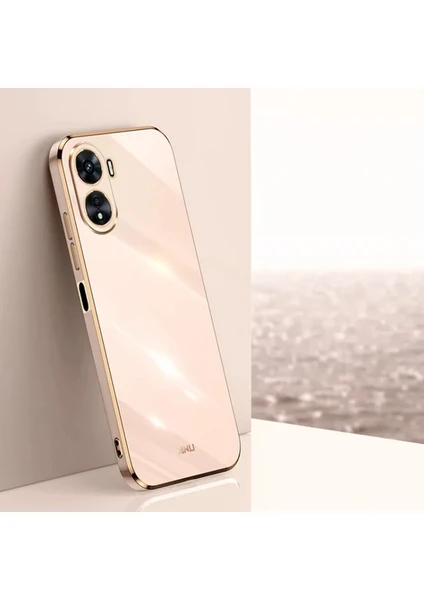 Case 4U Huawei Nova 10 SE Kılıf Kamera Korumalı Parlak Gold Kenarlı Yumuşak Silikon Kapak Bark Rose Gold