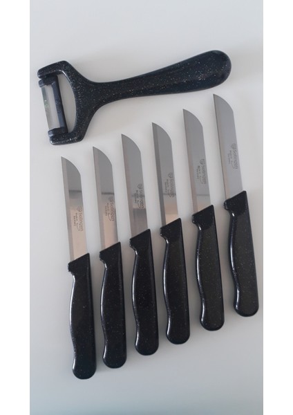 6 Simli Siyah Meyve Bıçağı ve Düz Soyacak Seti