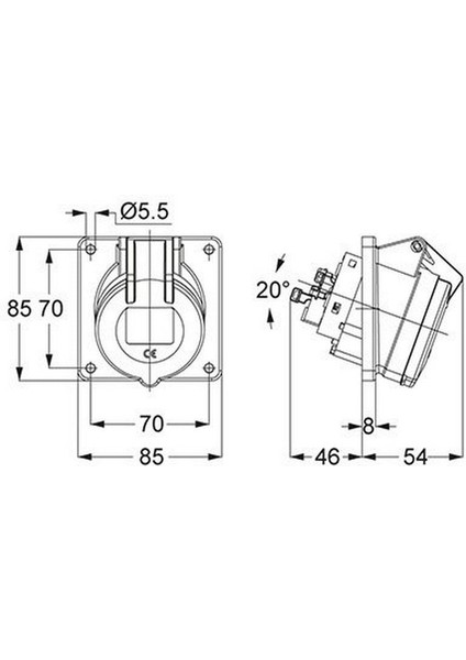 T12757V 5 x 16A. IP44 Makine Prizi Eğik Vidalı Bağ.