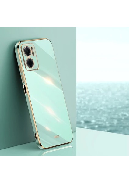 Xiaomi Redmi Note 11E Kılıf Kamera Korumalı Parlak Gold Kenarlı Yumuşak Silikon Kapak Bark Açık Yeşil